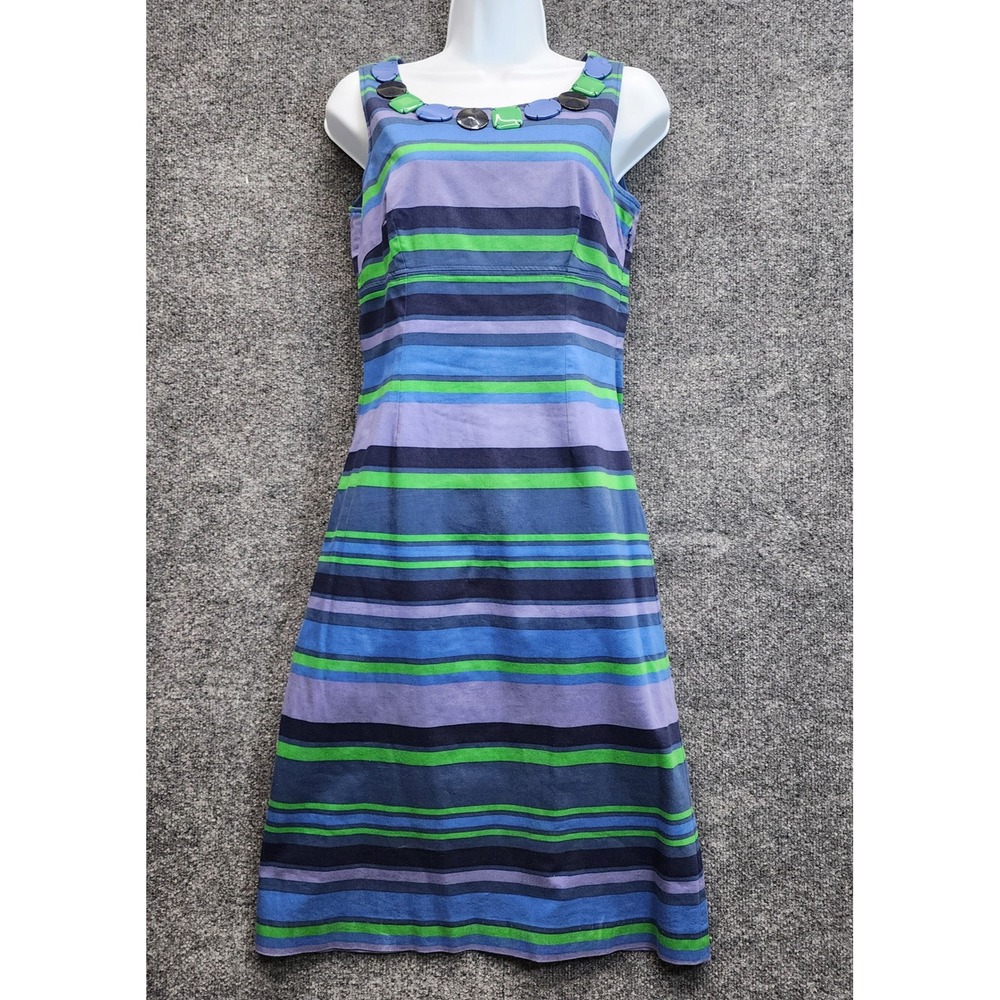 Boden Womens Striped Beaded Neckline Preppy Nautical Sheath Dress 4L Cotton
